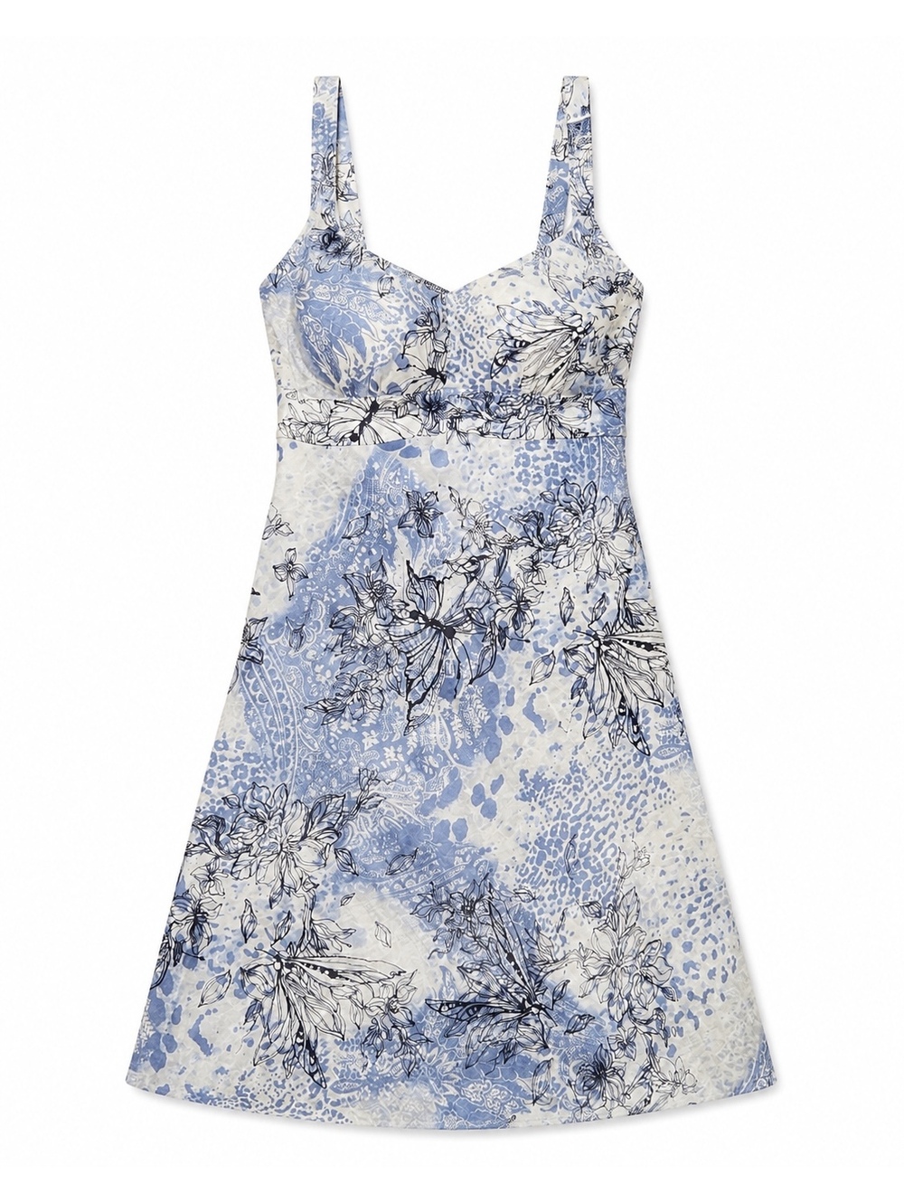 Denver Hayes Curve Tech Floral Fit & Flare Dress Blue White Medium NWT